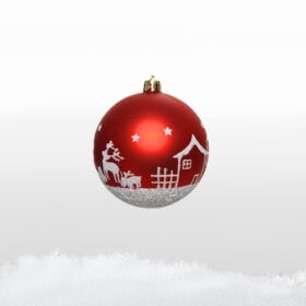 Weihnachtskugel Rentier Häuschen Schnee Rot Weiß Weihnachtsbaumschmuck