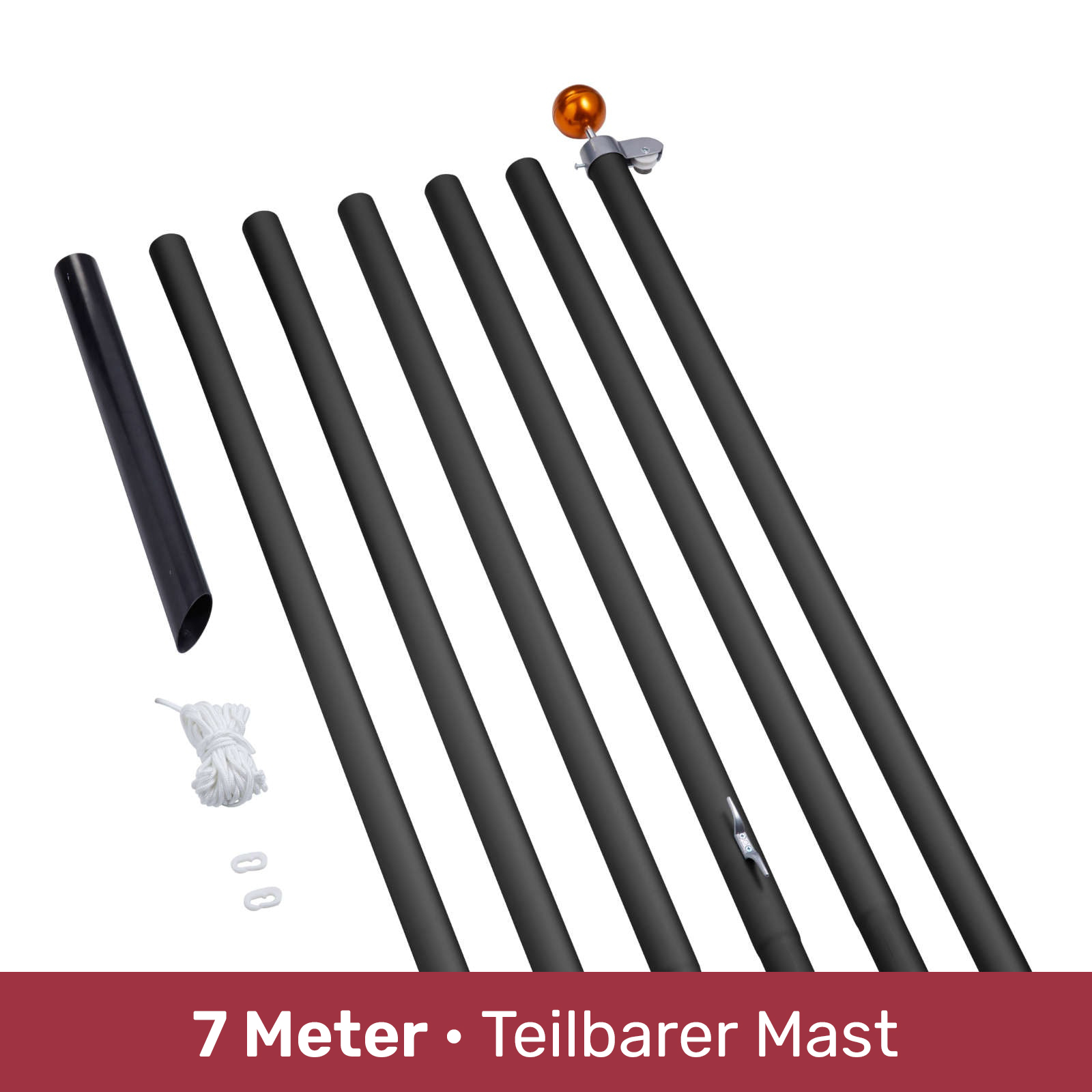 teilbarer Fahnenmast 7 Meter schwarz Fairybell